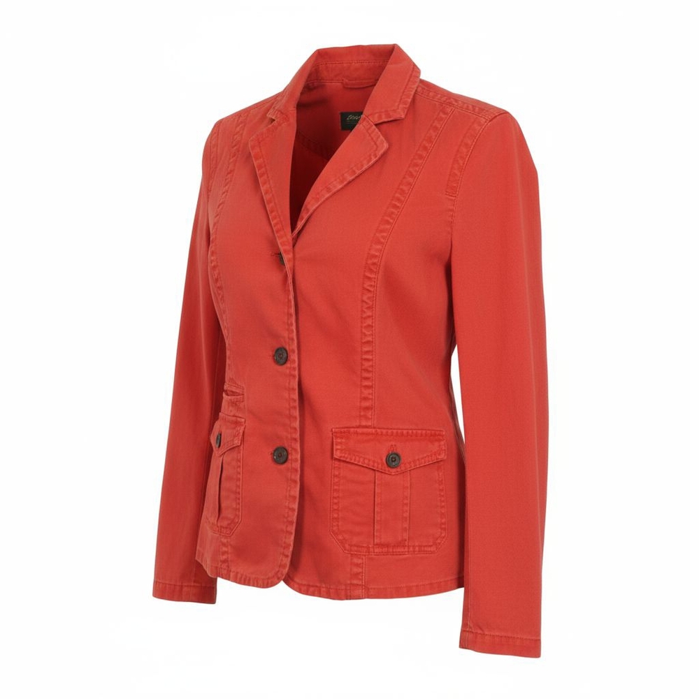 Eddie Bauer Women's Small Orange Denim Jacket Button Front Pockets